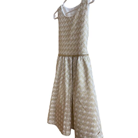 Tahari Girls Fit and Flare Dress Size 6 Gold White Tinsel Wedding Party Holiday - Picture 7 of 16